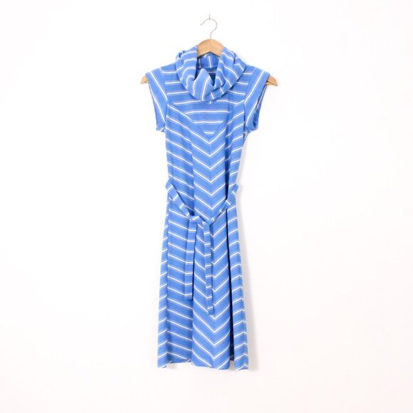 *Custom Made Blue Striped Turtleneck Sleeveless Dress - Picture 3 of 7